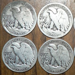 Liberty Walking 90% Silver Half Dollars   1918, 1918 S, 1942, 1942