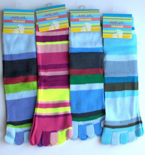 Lot 4 Pairs Rainbow Stripe 5 Toe Socks Stocking Costume