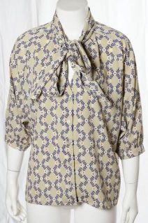 Collective Concepts Biege Navy Floral Flouncy Blouse Wear To Work Bow