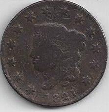 SCARCE 1821 CORONET HEAD Large Cent   GREAT COLLECTOR COIN !!!