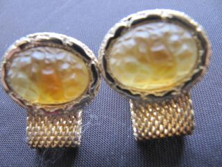  Mesh Fold Over Cuff Links with Amber Colored Cabochons No Mark