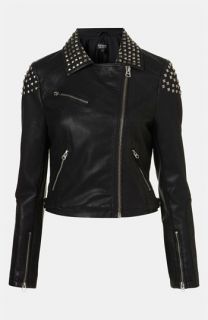 Topshop Studded Faux Leather Biker Jacket