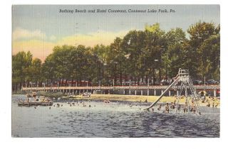 Bathing Beach Hotel Conneaut Lake Park PA Swimming Stamp 1949
