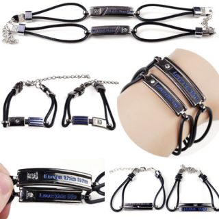  Couple Leather Rhinestone Braided Adjustable Cuff Lover Bracelets