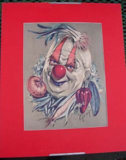 Vintage Cydney Eames Era Clown Lithograph Print PR