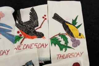  Decor Days of the Week Hand Towels Painted Songbirds 7 Complete