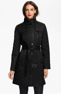 Cole Haan Leather Trim Quilted Coat