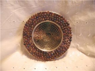 Amethyst Colored Glass Beaded Metal Frame Pillar Candle Plate Holder