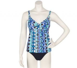 Slender Touch Pleated Bra Faux Tankini in Pacific Blue —
