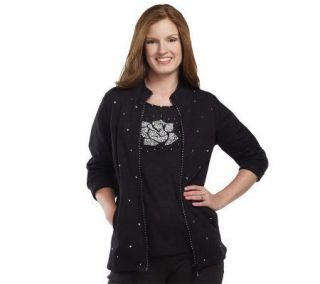 Quacker Factory Rhinestone ZipFront Jacket with Simulated Pearl Motif 