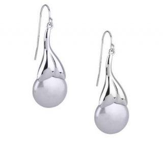 Honora Sterling Cultured Pearl 13.0mm Coin Leaf Design Earrings