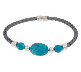 Sterling Kingman Turquoise Leather Coil Bracelet —