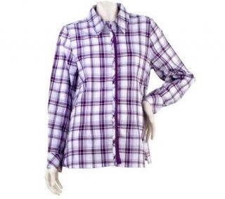 Denim & Co. Long Sleeve Plaid Shirt with Solid Trim —