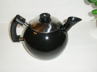 Vintage Black Enamel WhistlingTea Kettle Pot 2 QT