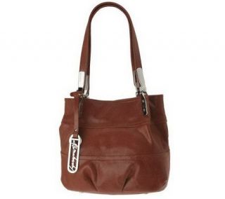 Makowsky Washed Vintage Leather Snap Top Tote Bag —
