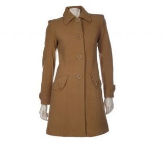 Anne Klein 3/4 Length Button Front Wool Coat —
