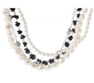 Honora Sterling Cultured Pearl and Gemstone Multi Strand Necklace 