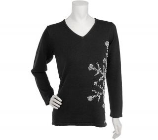 Quacker Factory Simulated Pearl Snowflake V neck Tunic Sweater