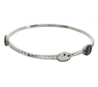 Michael Dawkins Sterling Faceted Bangle w/ Granulation & Oval Stations 