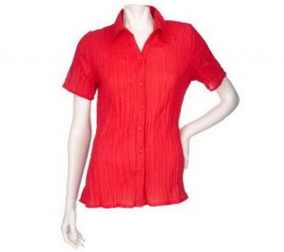 Denim & Co. Short Sleeve Crinkle Woven Shirt —
