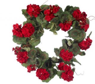 26 Geranium and Leaf Wreath on Grapevine Base by Valerie —