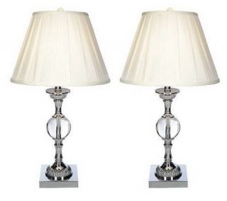 HomeReflections Set of Two 26 Crystal Table Lamps w/ Fabric Shades 