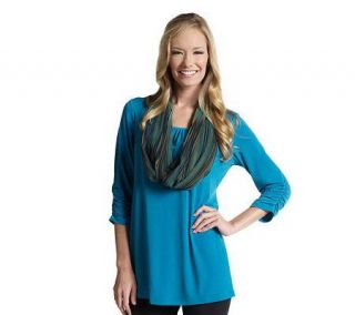 Susan Graver Liquid Knit Ruched Sleeve Tunic with Eternity Scarf