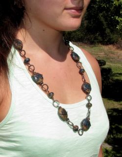 Artisan Crafted Necklace of Organic Style Glass Lampwork Beads Copper