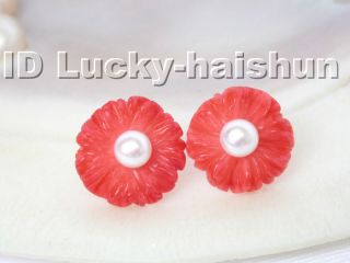 lovely 15mm round pink coral pearl earrings 14k stud