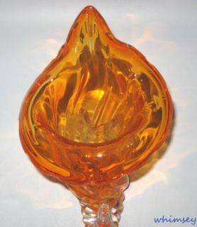 Murano Orange Cornucopia Horn Vase Vintage Italian Art Glass Hand Made
