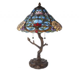 Tiffany Style Handcrafted 23 3/4 Tree Base Floral Lamp —