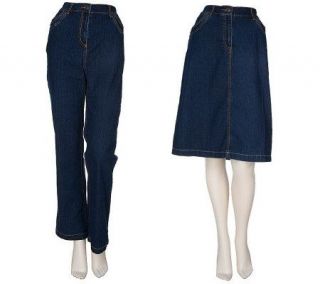 Denim & Co. Classic Waist Stretch Denim Jeans and Skirt —