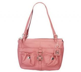 As Is Stone Mountain Leather East/ West Satchel w/ Ruching Detail
