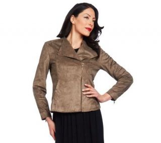 Belle Gray by Lisa Rinna Asymmetrical Faux Suede Jacket —