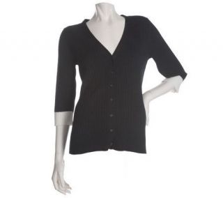 Susan Graver Cotton Blend Ribbed Cardigan w/Contrasting Cuffs