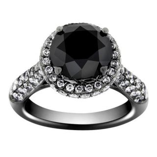  18k Black Gold Round Cut AAA White Diamond MICRO PAVE Engagement Ring