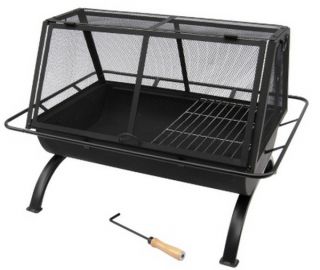 New Large Metal Fire Pit Grill w/ Poker Cooking Grate Firepit Outdoor