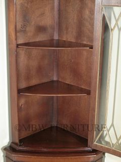 Vintage English Flame Mahogany Corner Bookcase Cabinet Display c1960