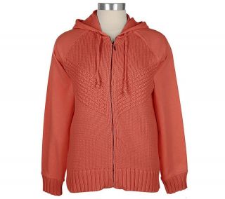 Denim & Co. Hooded Zip Front Sweatshirt with Sweater Front —