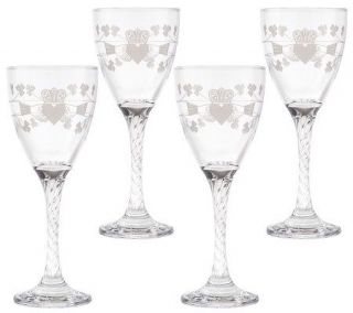 Eamon Glass Set of 4 Wine Glasses with Claddagh Design —