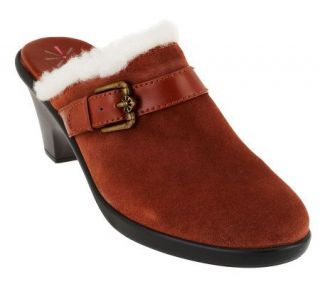 Isaac Mizrahi Live! Faux Shearling Suede Clog with Buckle   A229344