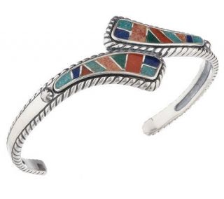 Southwestern Sterling Mosaic Inlay Cuff Bracelet —