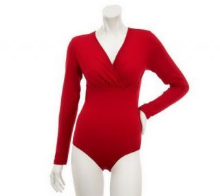Linea by Louis DellOlio V neck Bodysuit with Shirring Detail   A231145
