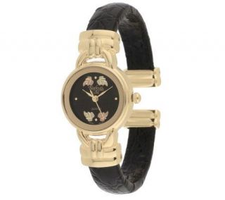 Black Hills Goldtone Black Leather Cuff Watch —