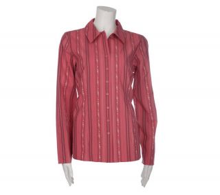 Denim & Co. Yarn Dyed Stripe Floral Jacquard Big Shirt —