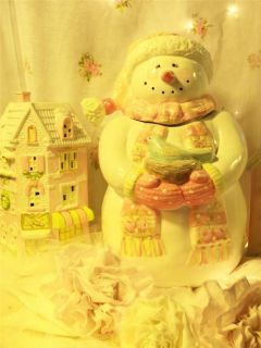  Pink HP Roses French Chic Cottage Christmas Cookie Jar Snowman