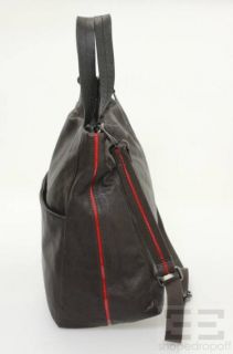 Costume National Brown Leather & Red Trim East West Shopper