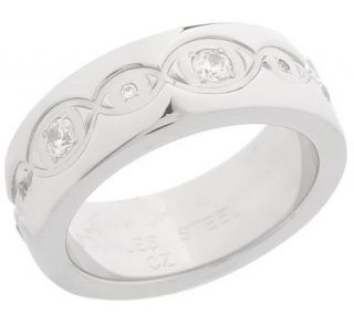Diamonique Stainless Steel Etched Band Ring —