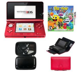 Nintendo 3DS with Pac Man Party, Flip & Charge,& Case —