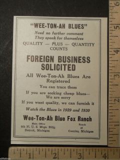  Paper Ad Wee Ton Ah Blue Fox Ranch Comins MI Office Detroit Registered